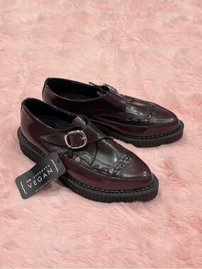 T.U.K Pointed Creeper Monk Buckle Burgundy Rub Off TUKskin